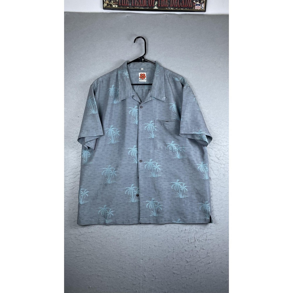 Banana Split USA Shirt Mens XL Gray Palm Tree Hawaiian Short Sleeve Button Front